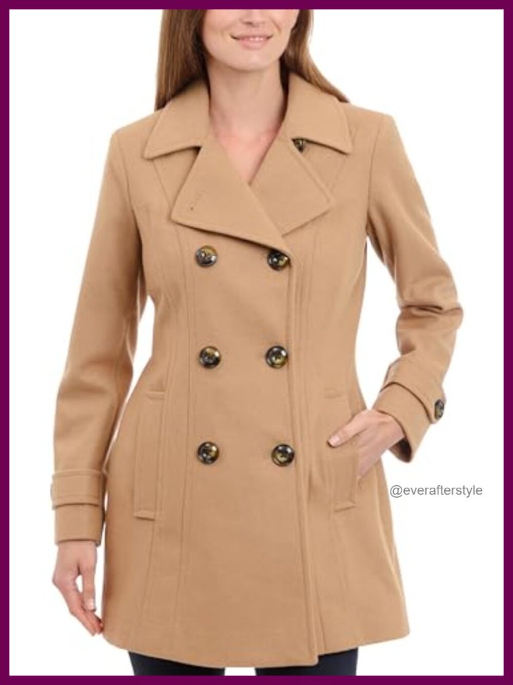 Anne Klein Double Breasted Wool Coat Classic Peacoat Long Sleeve